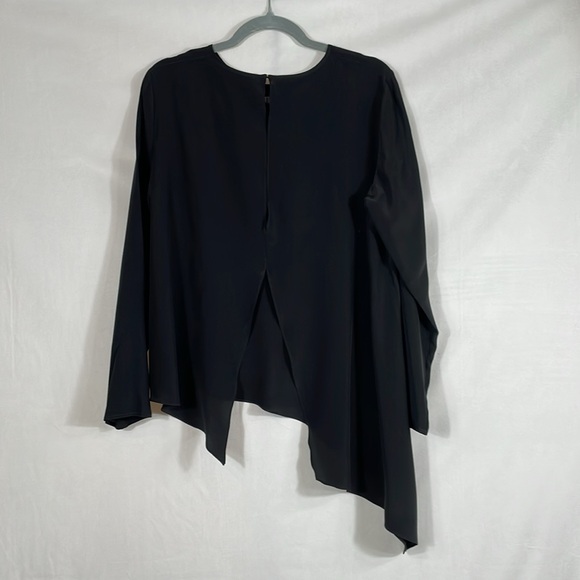 Amanda Uprichard Top Blouse Size L Black Silk Long Sleeve Asymmetrical Hem EUC - Picture 3 of 8